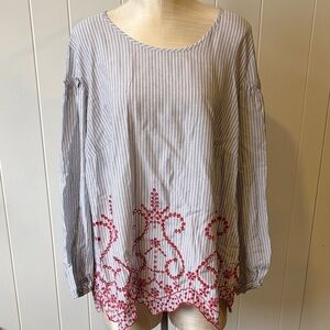 Marina Rinaldi Blue and Red Embroidered Blouse NWT Size 20